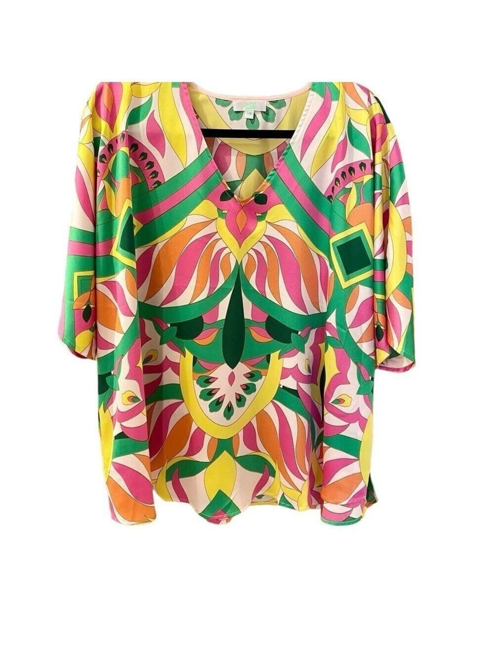 Jade Geometrically Patterned Caftan Top S/M Here Comes the Sun